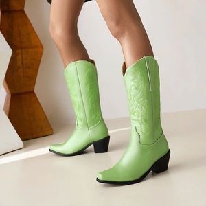 NWT Green Metallic Cowboy Boots